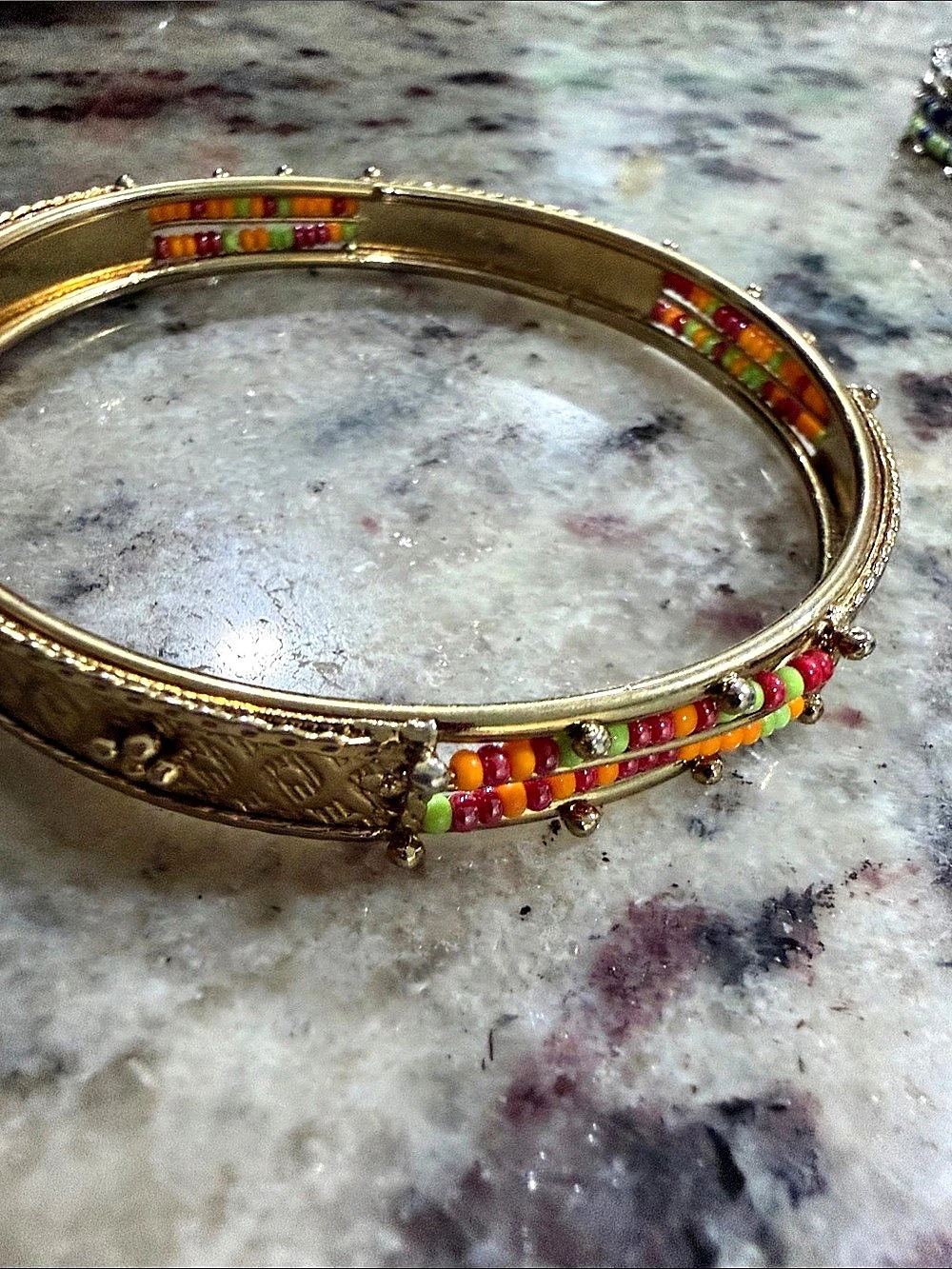 Gold-Tone Multicolor Beaded Bangle